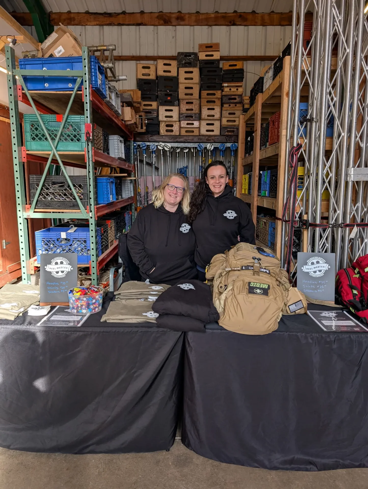 Reel Medics vendor booth and merchandise